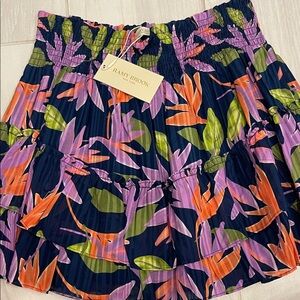 Ramy Brook Navy Floral Tiered Mini Skirt with Pink, Orange & Green